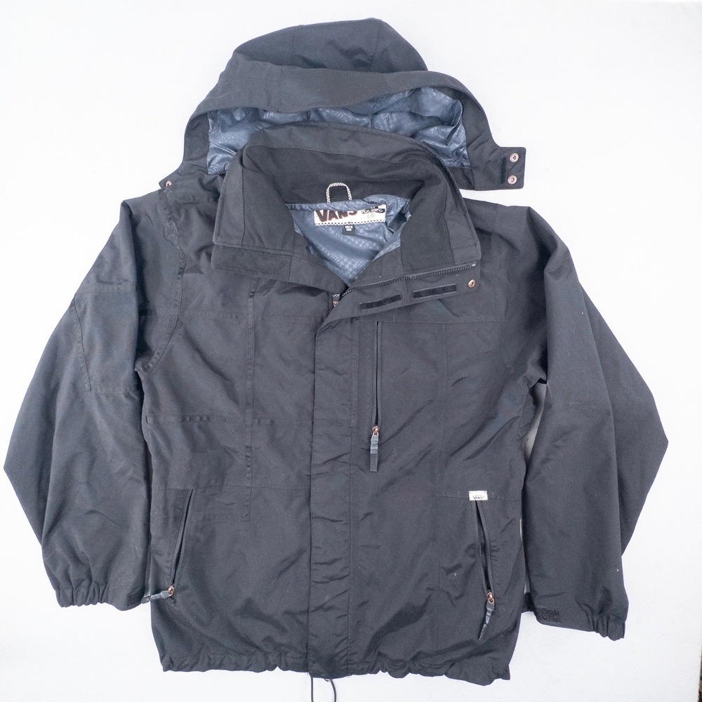 Vans Mens Technical Snowboard Jacket Detachable Hood Black Y2K Insulated Large